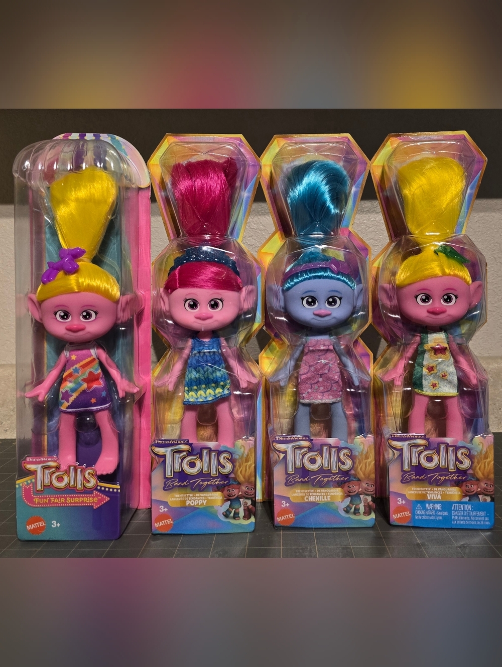 Mattel Trolls 'Band Together' Poppy, Chenille, & Viva Dolls Bundle